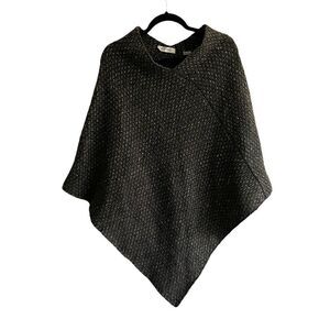 ANTHROPOLOGIE COCOGIO Italy Popover Poncho Sweater Black Grey One Size